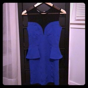 Bebe Mesh Yoke Peplum Dress, Size Sm